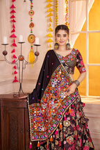 Monjolika Fashion Black Viscose Cotton Navratri Lehenga Choli With Kutchi Patch & Mirror Work | Grocsy