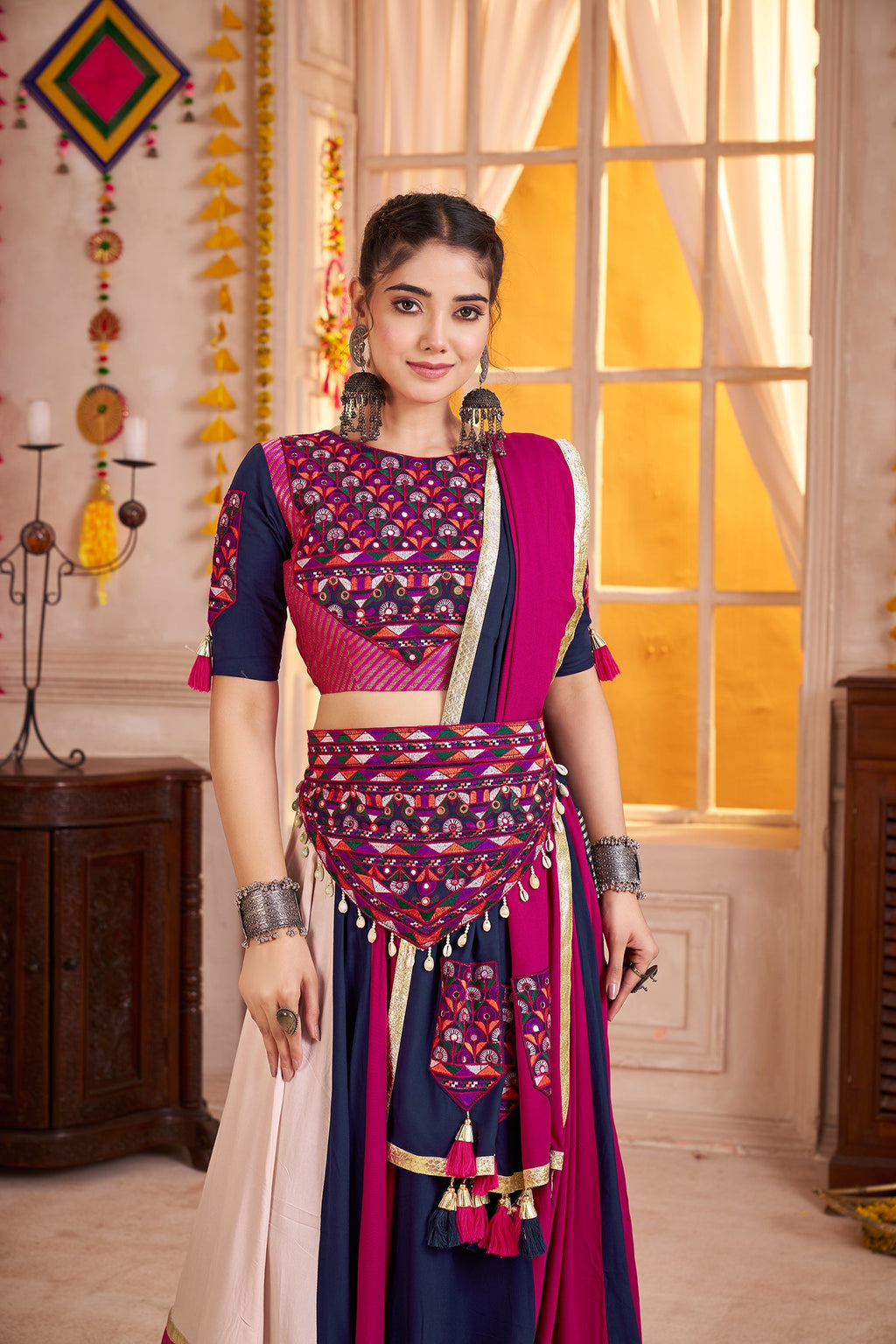 Monjolika Fashion Viscose Cotton Multi-Color Embroidery Navratri Lehenga Choli | Grocsy