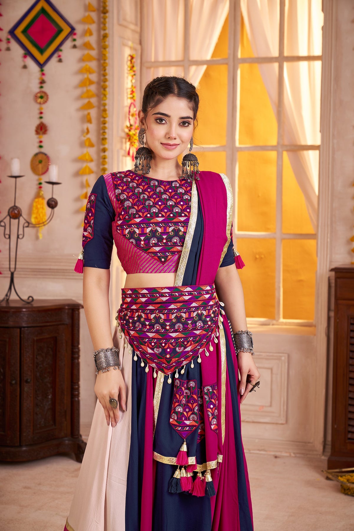 Monjolika Fashion Viscose Cotton Multi-Color Embroidery Navratri Lehenga Choli | Grocsy