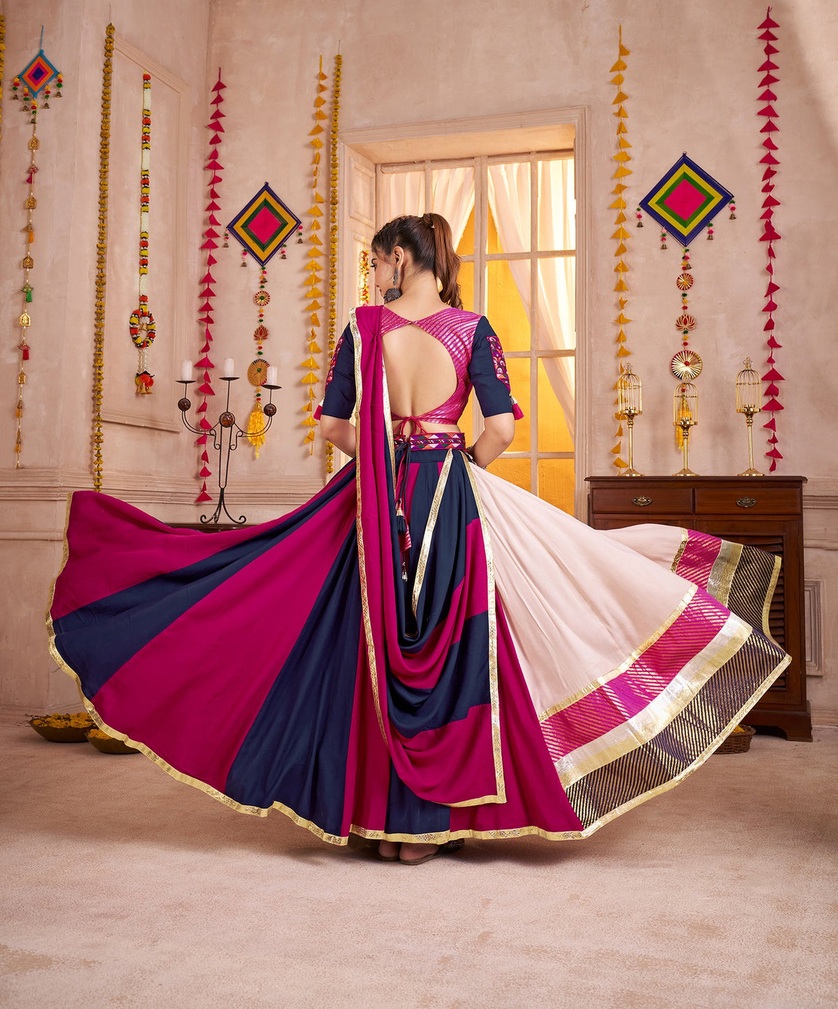 Monjolika Fashion Viscose Cotton Multi-Color Embroidery Navratri Lehenga Choli | Grocsy