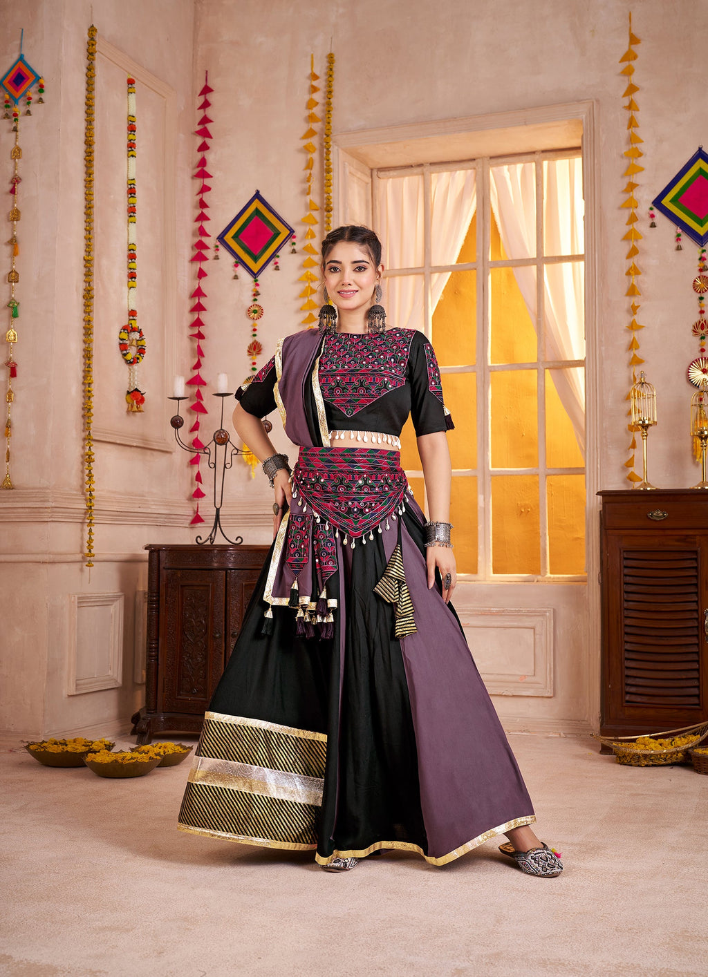 Monjolika Fashion Multicolor Viscose Cotton Navratri Chaniya Choli For Festival | Grocsy