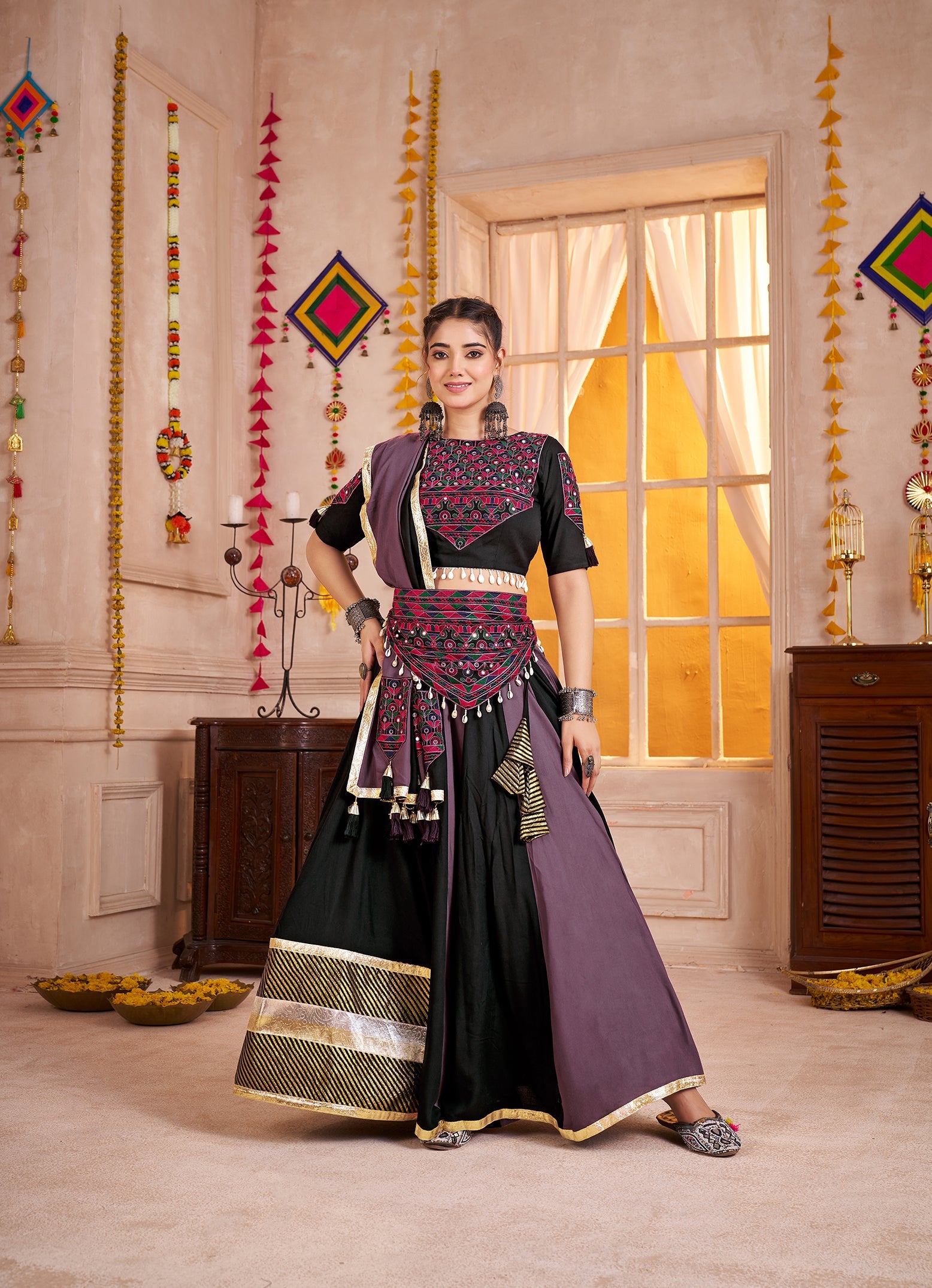 Monjolika Fashion Multicolor Viscose Cotton Navratri Chaniya Choli For Festival | Grocsy