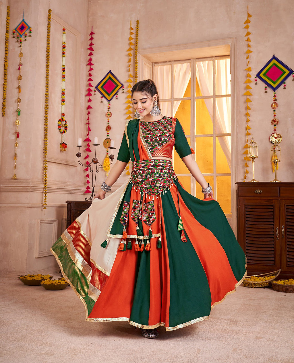 Monjolika Fashion Traditional Style Colorful Viscose Cotton Chaniya Choli Set For Navratri | Grocsy