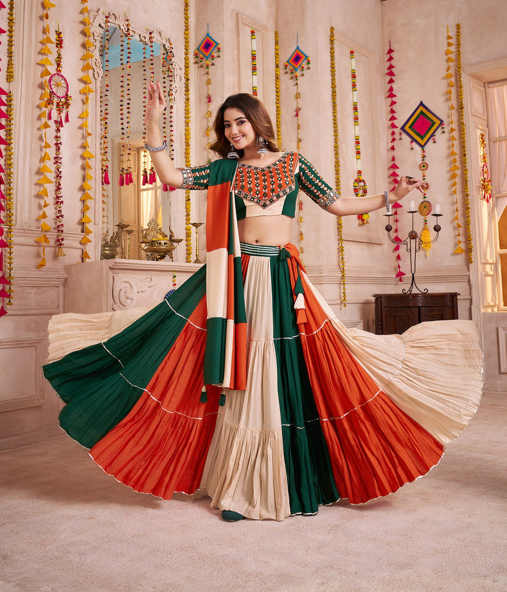 Monjolika Fashion Colorful Viscose Cotton Navratri Chaniya Choli With Kutchi Patch & Mirror Work | Grocsy