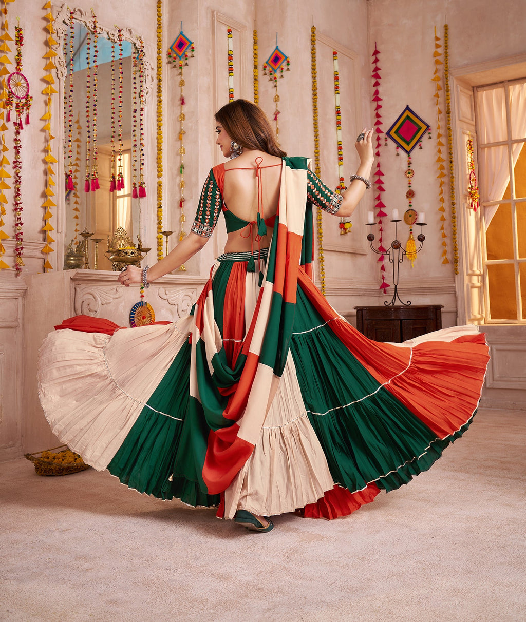 Monjolika Fashion Colorful Viscose Cotton Navratri Chaniya Choli With Kutchi Patch & Mirror Work | Grocsy