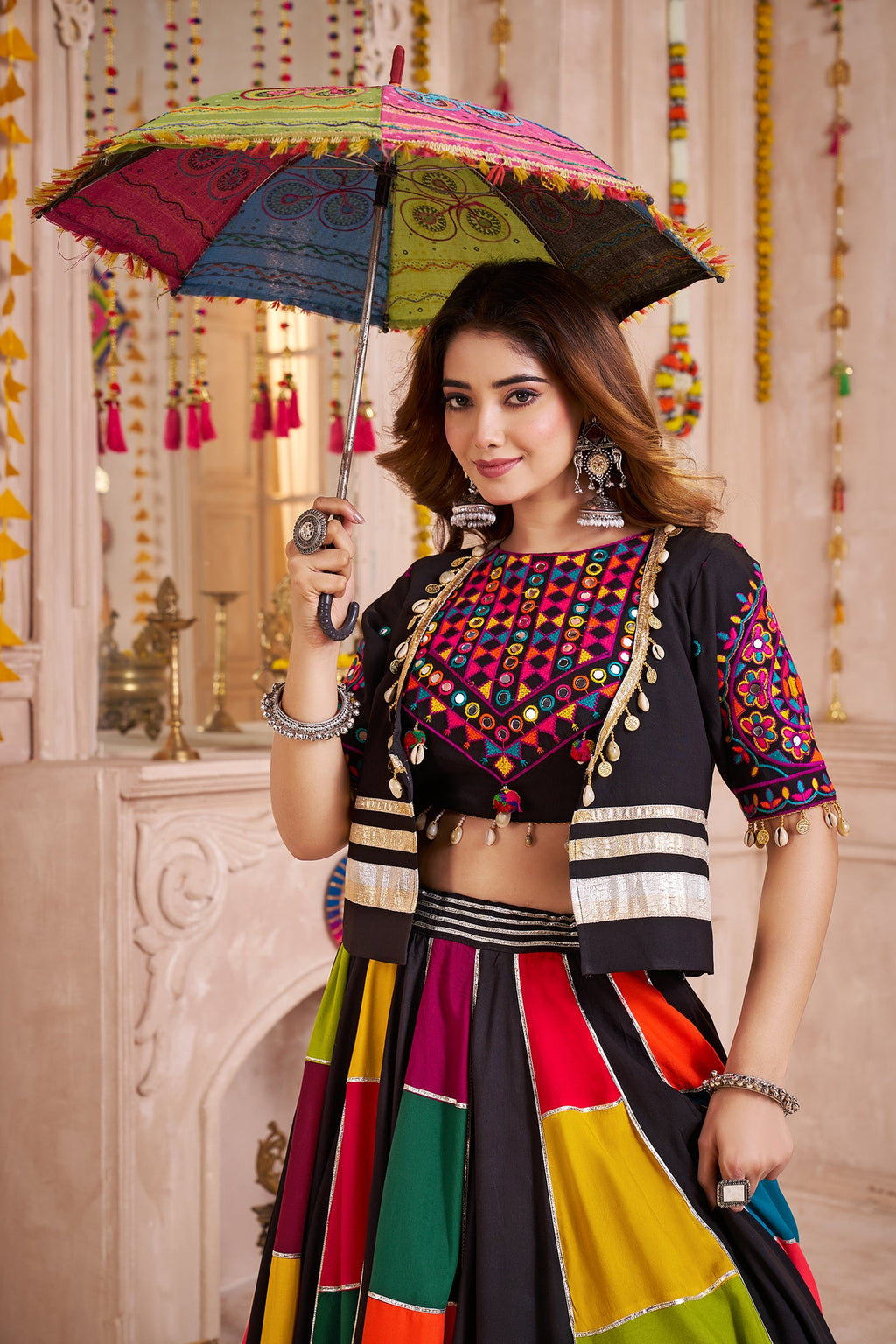 Monjolika Fashion Multicolor Viscose Cotton Navratri Chaniya Choli With Kutchi And Patch Work Jacket | Grocsy