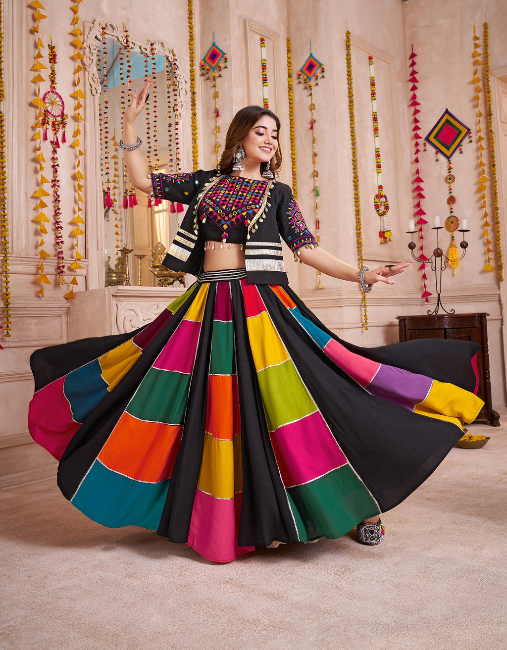 Monjolika Fashion Multicolor Viscose Cotton Navratri Chaniya Choli With Kutchi And Patch Work Jacket | Grocsy