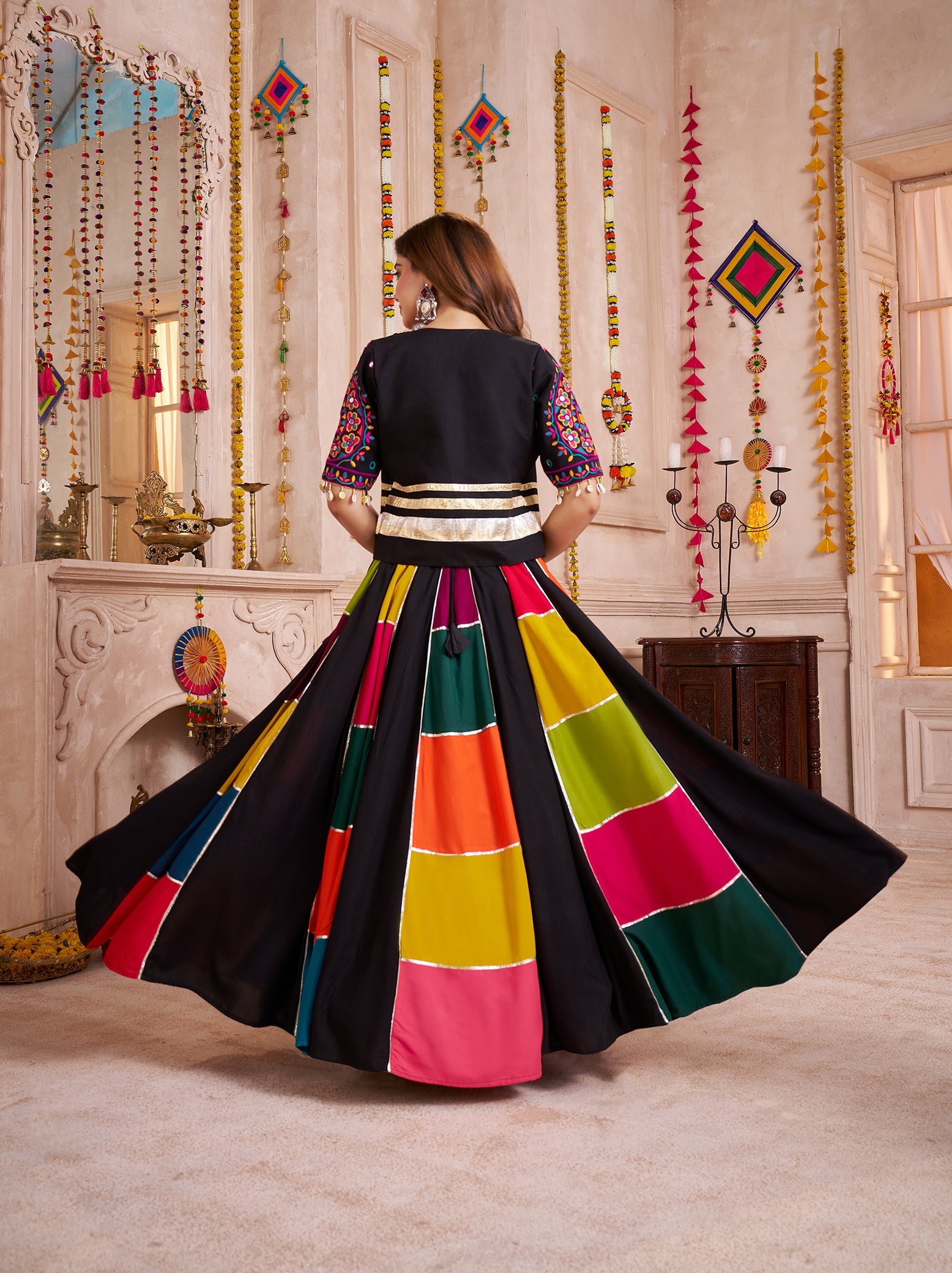 Monjolika Fashion Multicolor Viscose Cotton Navratri Chaniya Choli With Kutchi And Patch Work Jacket | Grocsy