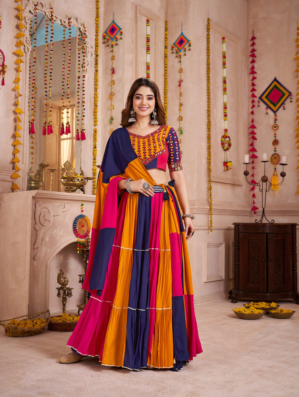 Monjolika Fashion Colorful Designer Viscose Cotton Navratri Chaniya Choli Set | Grocsy