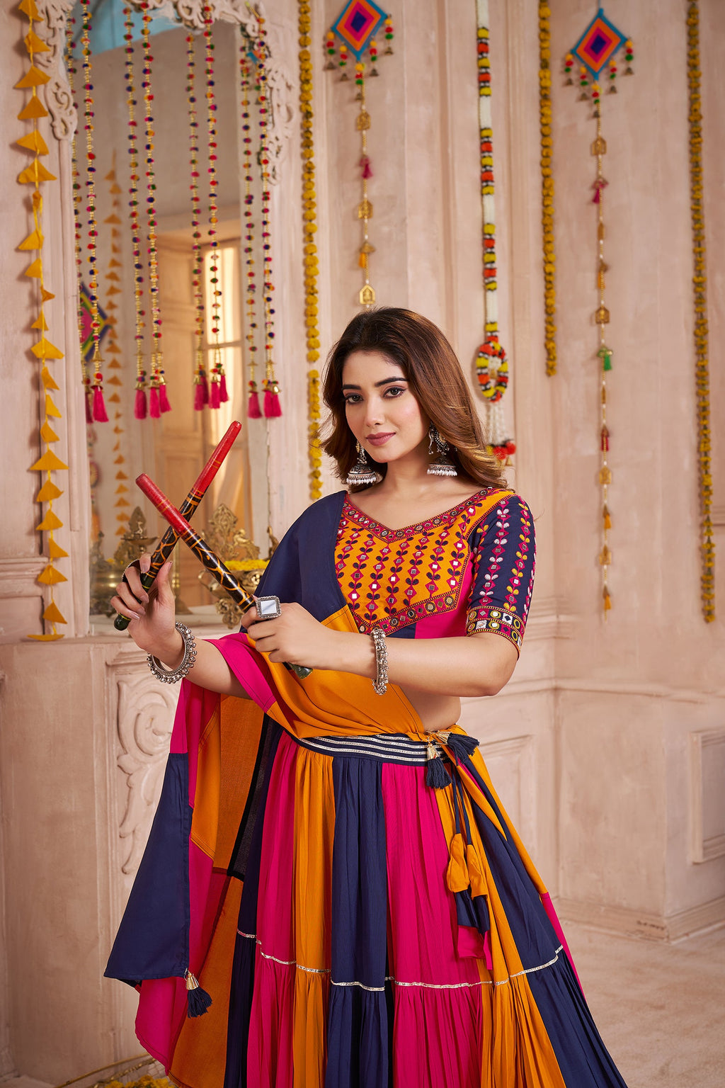 Monjolika Fashion Colorful Designer Viscose Cotton Navratri Chaniya Choli Set | Grocsy