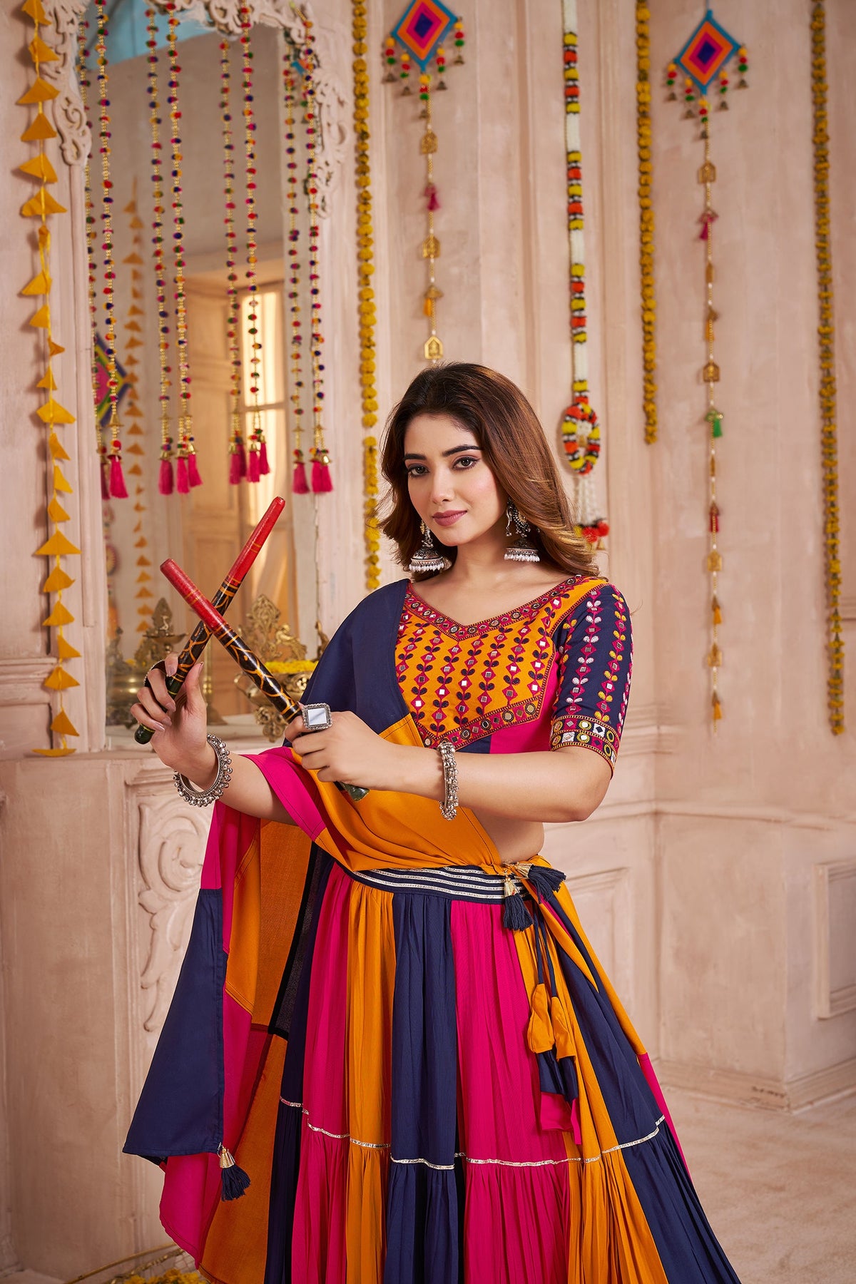 Monjolika Fashion Colorful Designer Viscose Cotton Navratri Chaniya Choli Set | Grocsy