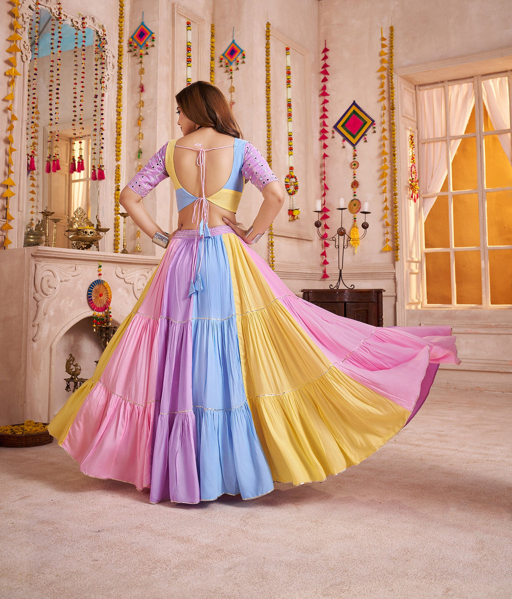 Monjolika Fashion Multicolor Viscose Cotton Navratri Chaniya Choli With Mirror Work | Grocsy