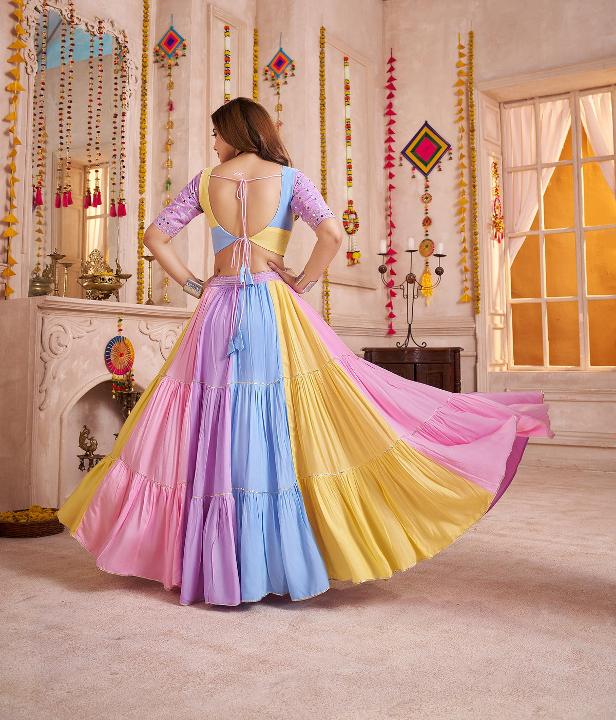 Monjolika Fashion Multicolor Viscose Cotton Navratri Chaniya Choli With Mirror Work | Grocsy