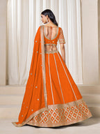 Monjolika Fashion Orange Art Silk Wedding Wear Lehenga Choli Set | Grocsy