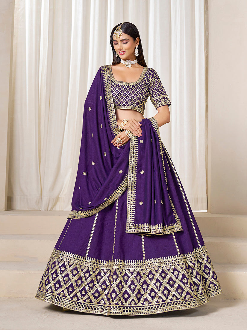 Monjolika Fashion Purple Art Silk Wedding Wear Lehenga Choli Set | Grocsy