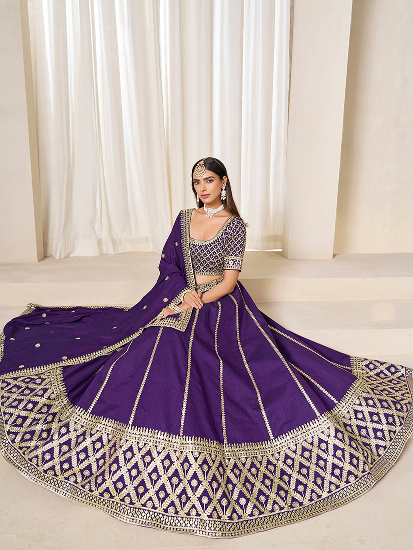 Monjolika Fashion Purple Art Silk Wedding Wear Lehenga Choli Set | Grocsy