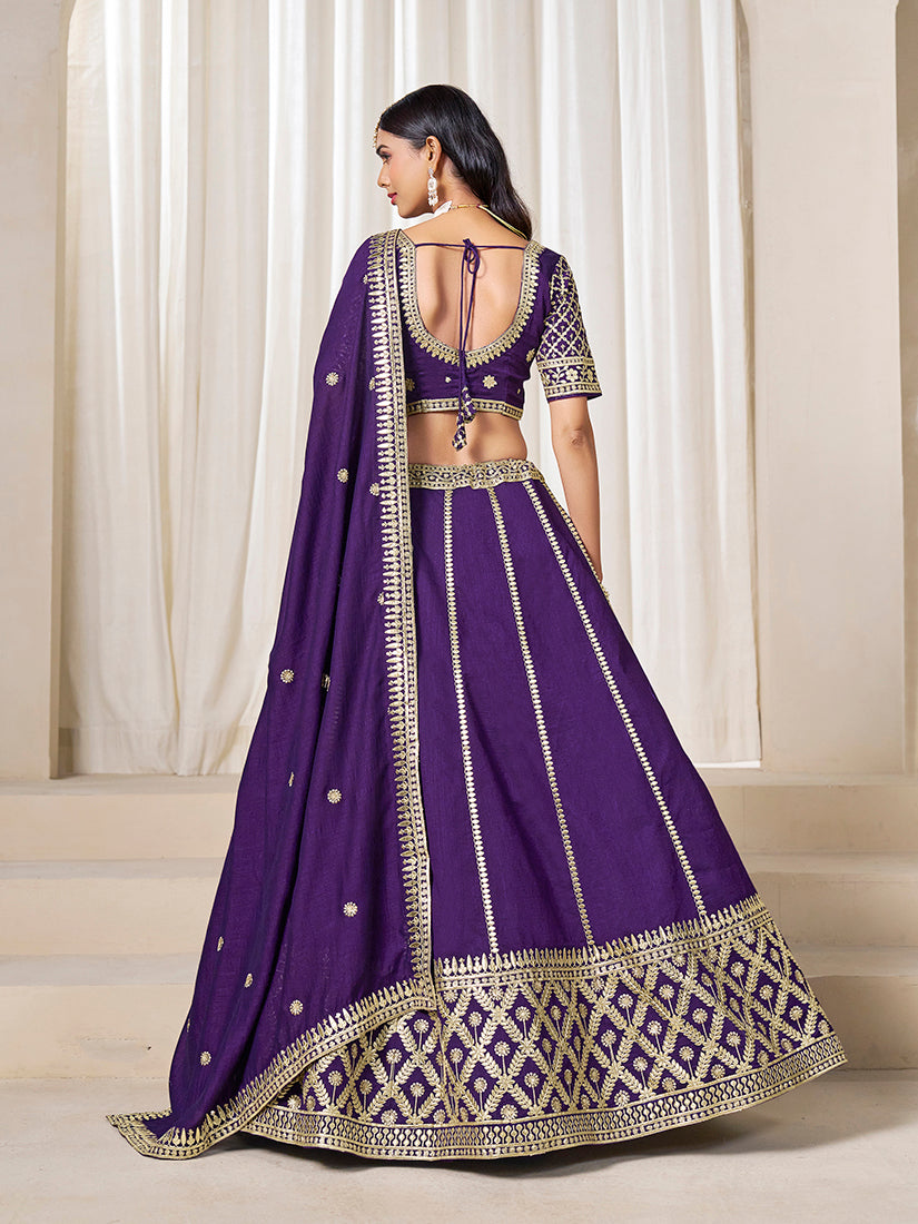 Monjolika Fashion Purple Art Silk Wedding Wear Lehenga Choli Set | Grocsy