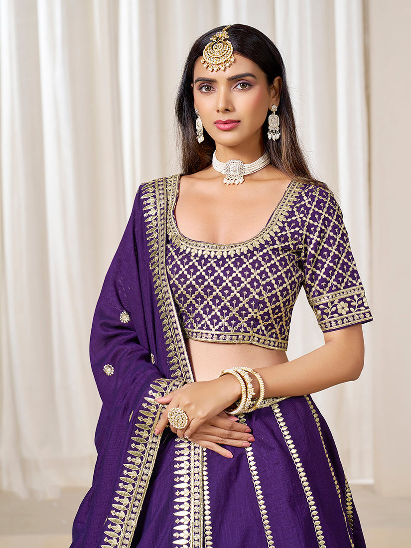 Monjolika Fashion Purple Art Silk Wedding Wear Lehenga Choli Set | Grocsy
