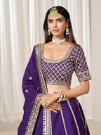 Monjolika Fashion Purple Art Silk Wedding Wear Lehenga Choli Set | Grocsy