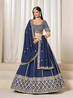 Monjolika Fashion Navy Blue Art Silk Wedding Wear Lehenga Choli Set | Grocsy