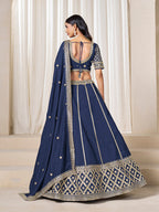 Monjolika Fashion Navy Blue Art Silk Wedding Wear Lehenga Choli Set | Grocsy