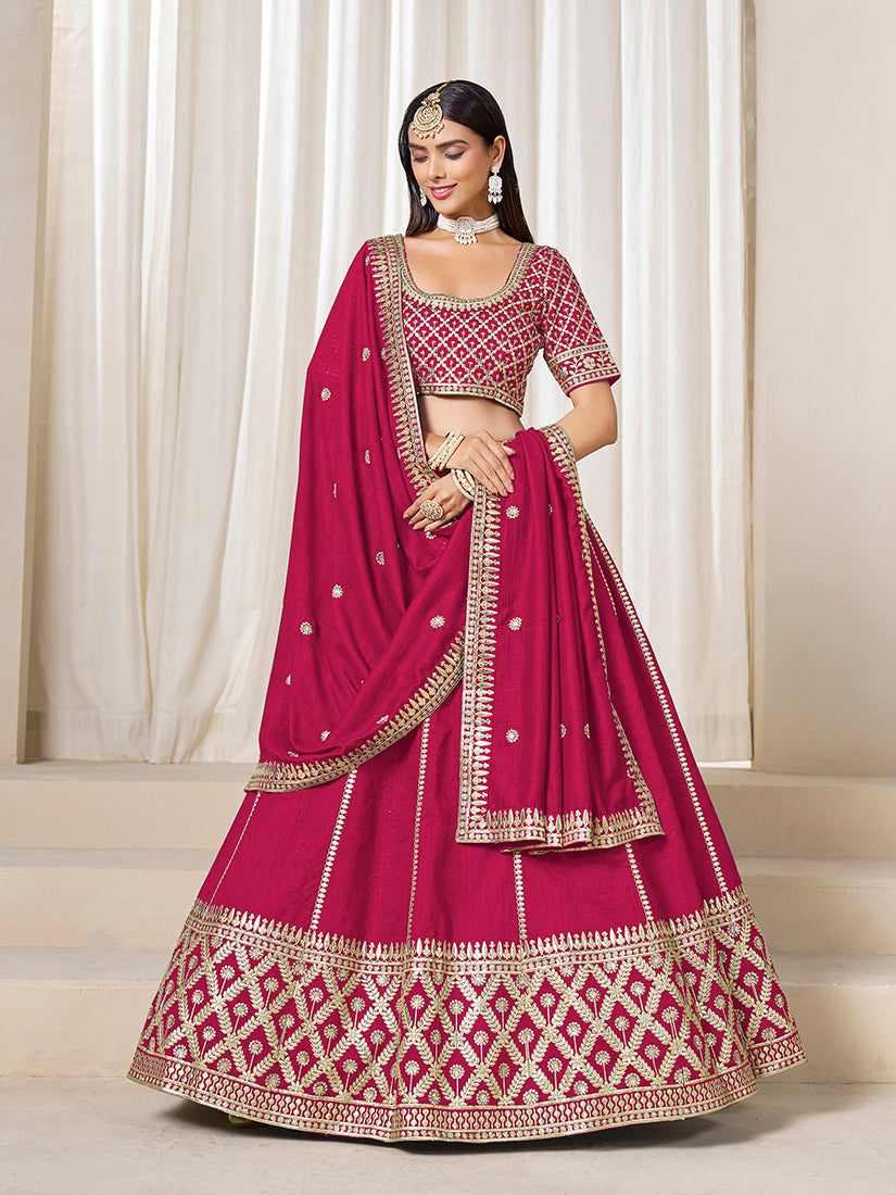 Monjolika Fashion Rani Pink Art Silk Wedding Wear Lehenga Choli Set | Grocsy