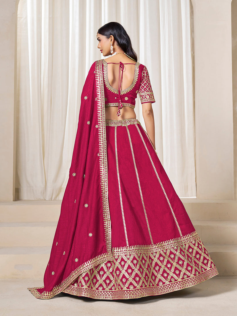 Monjolika Fashion Rani Pink Art Silk Wedding Wear Lehenga Choli Set | Grocsy