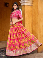 Monjolika Fashion Hot Pink Printed Embroidered Tabby Silk Trendy Lehenga Choli | Grocsy