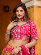 Monjolika Fashion Hot Pink Printed Embroidered Tabby Silk Trendy Lehenga Choli | Grocsy