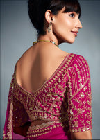 Monjolika Fashion Magenta Pink Tissue Organza Saree With Moti, Cutdana & Sequins Work | Grocsy