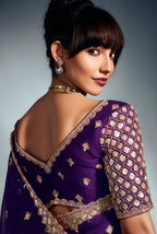 Monjolika Fashion Purple Tissue Organza Saree With Moti, Cutdana & Sequin Khatli Work | Grocsy