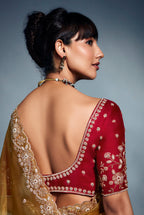 Monjolika Fashion Mustard Tissue Organza Saree With Moti, Cutdana & Sequins Khatli Work | Grocsy