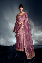 Monjolika Fashion Designer Onion Pink Tissue Organza Saree With Moti, Cutdana & Sequins Work | Grocsy