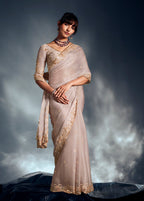 Monjolika Fashion Ivory Tissue Organza Saree With Moti, Cutdana & Sequin Work | Grocsy