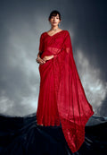 Monjolika Fashion Red Tissue Organza Saree With Moti, Cutdana & Sequin Work | Grocsy