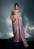 Monjolika Fashion Lilac Tissue Organza Saree With Moti, Cutdana & Sequin Work | Grocsy