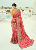 Monjolika Fashion Rani Pink Embroidered Georgette Bandhej Designer Saree | Grocsy