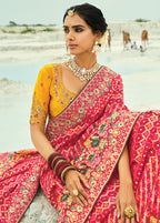 Monjolika Fashion Rani Pink Embroidered Georgette Bandhej Designer Saree | Grocsy