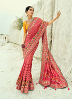 Monjolika Fashion Rani Pink Embroidered Georgette Bandhej Designer Saree | Grocsy