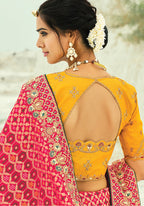 Monjolika Fashion Rani Pink Embroidered Georgette Bandhej Designer Saree | Grocsy