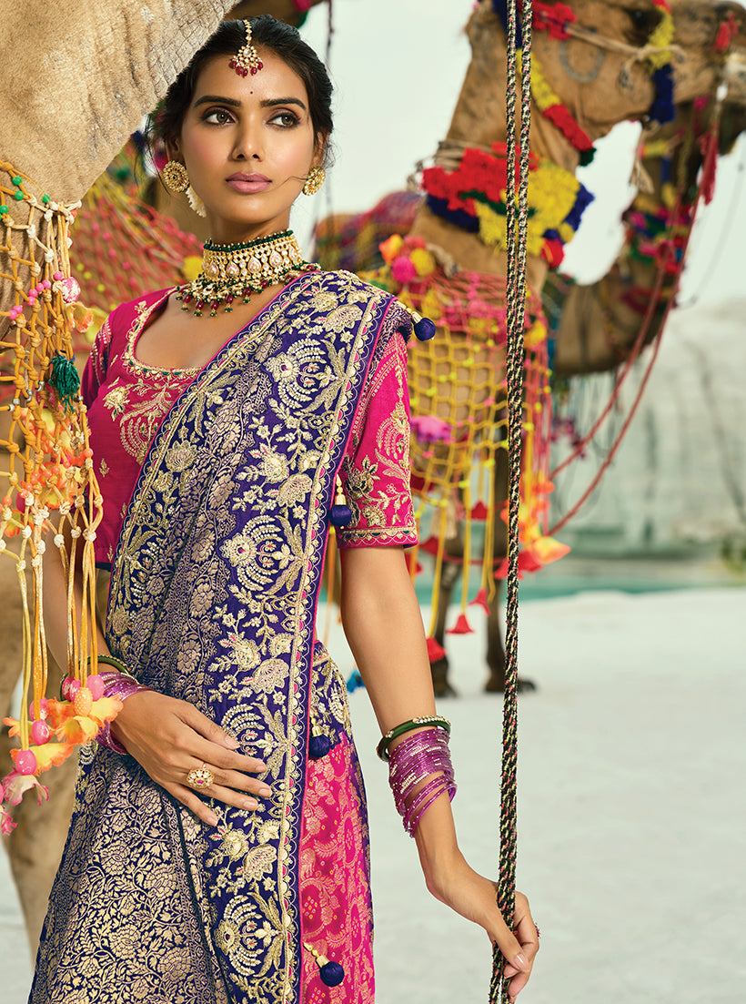 Monjolika Fashion Multicolor Embroidered Georgette Bandhej Designer Saree | Grocsy
