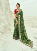 Monjolika Fashion Green Embroidered Georgette Bandhej Designer Saree | Grocsy