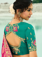 Monjolika Fashion Rani Pink Embroidered Georgette Bandhej Designer Saree | Grocsy