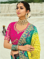 Monjolika Fashion Multicolor Embroidered Georgette Bandhej Designer Saree | Grocsy