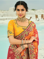 Monjolika Fashion Multicolor Embroidered Georgette Bandhej Designer Saree | Grocsy