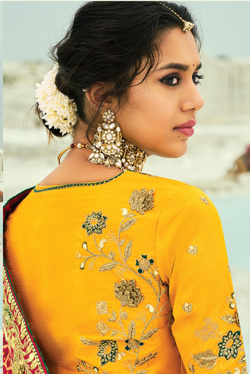 Monjolika Fashion Multicolor Embroidered Georgette Bandhej Designer Saree | Grocsy