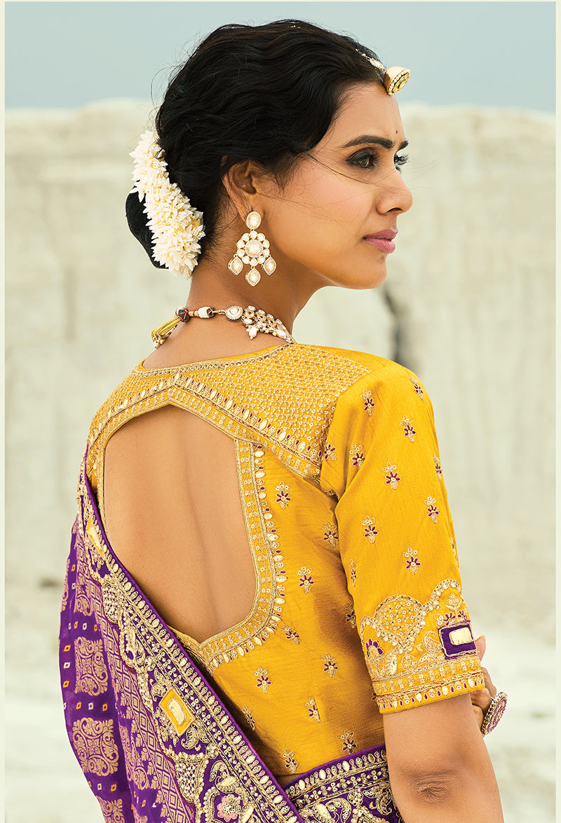 Monjolika Fashion Purple Embroidered Georgette Bandhej Designer Saree | Grocsy