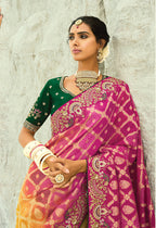 Monjolika Fashion Multicolor Embroidered Georgette Bandhej Designer Saree | Grocsy