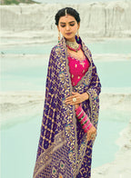 Monjolika Fashion Violet Embroidered Georgette Bandhej Designer Saree | Grocsy