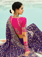 Monjolika Fashion Violet Embroidered Georgette Bandhej Designer Saree | Grocsy